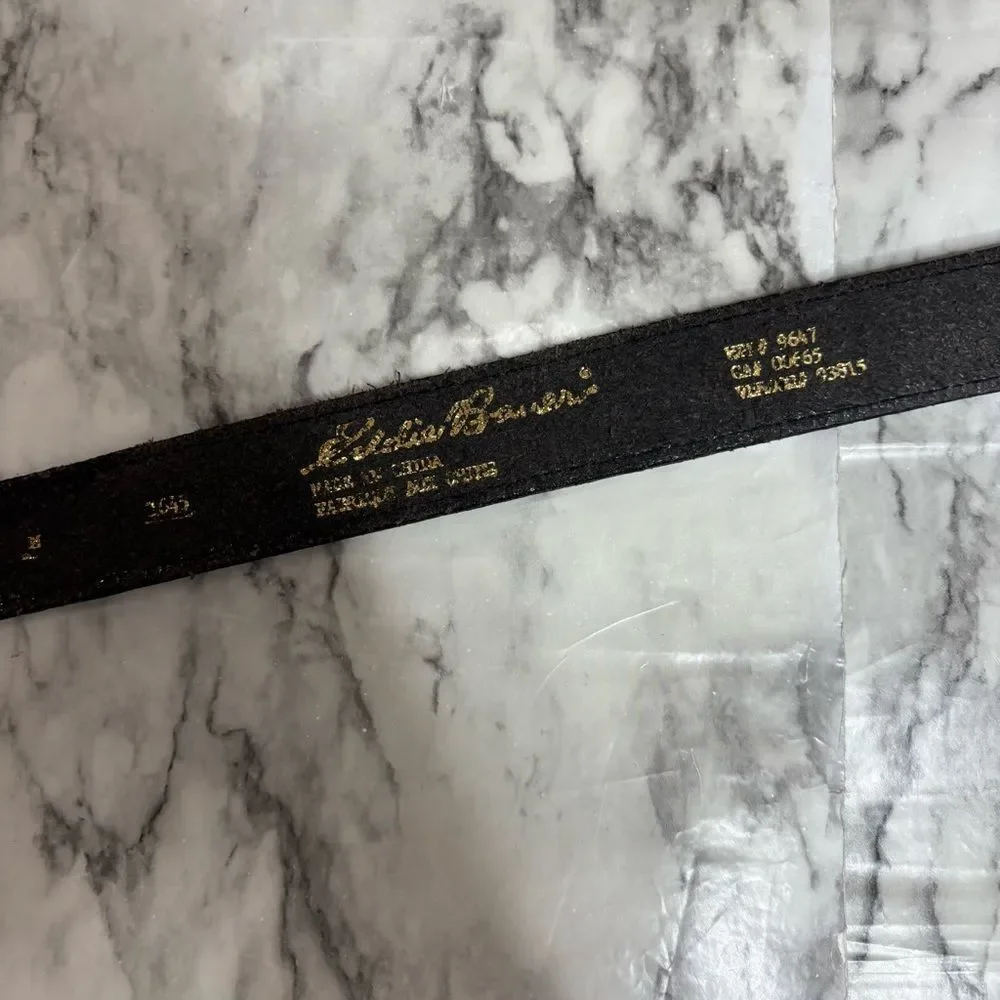 Vintage Eddie Bauer Leather Belt size medium black print buckle